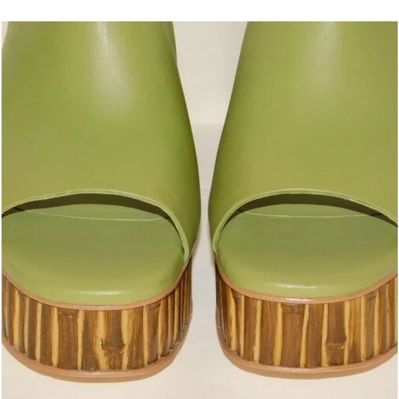 Cult Gaia Judith Leather Bamboo Platform Slide Sandals Green/Tan Womens 6.5 NWOT - Picture 6 of 14
